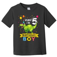 Funny Kids 5 Year Old Gift 5th Birthday Boy T Rex Dinosaur Gift Toddler T-Shirt