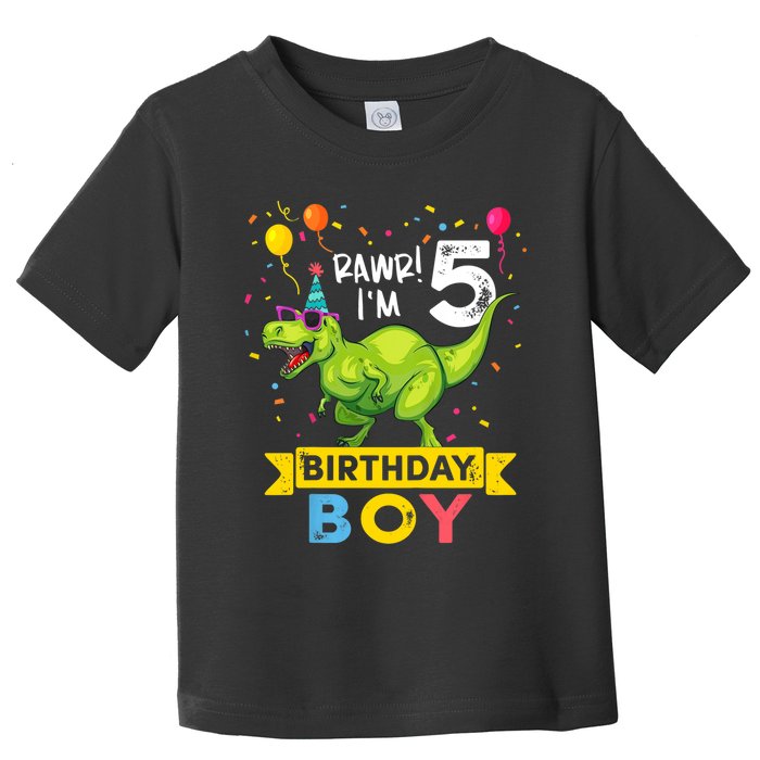 Funny Kids 5 Year Old Gift 5th Birthday Boy T Rex Dinosaur Gift Toddler T-Shirt