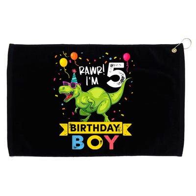 Funny Kids 5 Year Old Gift 5th Birthday Boy T Rex Dinosaur Gift Grommeted Golf Towel