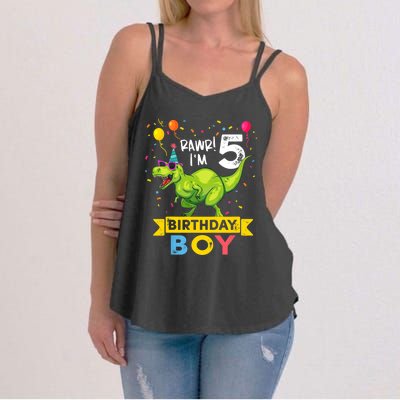 Funny Kids 5 Year Old Gift 5th Birthday Boy T Rex Dinosaur Gift Women's Strappy Tank