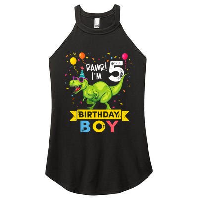 Funny Kids 5 Year Old Gift 5th Birthday Boy T Rex Dinosaur Gift Women's Perfect Tri Rocker Tank