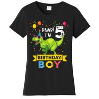 Funny Kids 5 Year Old Gift 5th Birthday Boy T Rex Dinosaur Gift Women's T-Shirt