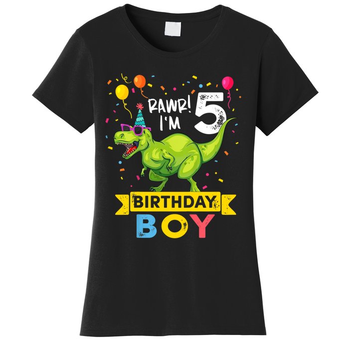 Funny Kids 5 Year Old Gift 5th Birthday Boy T Rex Dinosaur Gift Women's T-Shirt