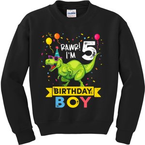 Funny Kids 5 Year Old Gift 5th Birthday Boy T Rex Dinosaur Gift Kids Sweatshirt