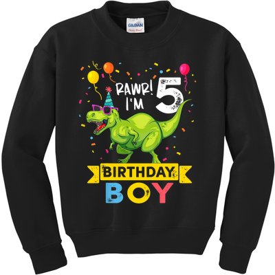 Funny Kids 5 Year Old Gift 5th Birthday Boy T Rex Dinosaur Gift Kids Sweatshirt