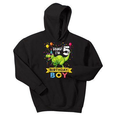 Funny Kids 5 Year Old Gift 5th Birthday Boy T Rex Dinosaur Gift Kids Hoodie