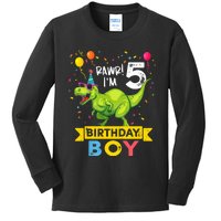 Funny Kids 5 Year Old Gift 5th Birthday Boy T Rex Dinosaur Gift Kids Long Sleeve Shirt