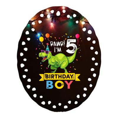 Funny Kids 5 Year Old Gift 5th Birthday Boy T Rex Dinosaur Gift Ceramic Oval Ornament