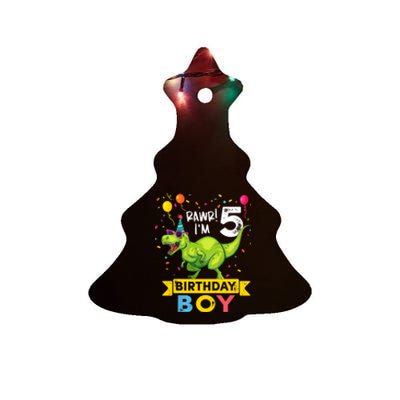 Funny Kids 5 Year Old Gift 5th Birthday Boy T Rex Dinosaur Gift Ceramic Tree Ornament