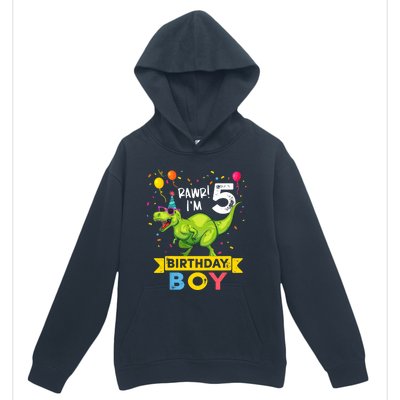 Funny Kids 5 Year Old Gift 5th Birthday Boy T Rex Dinosaur Gift Urban Pullover Hoodie