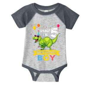 Funny Kids 5 Year Old Gift 5th Birthday Boy T Rex Dinosaur Gift Infant Baby Jersey Bodysuit