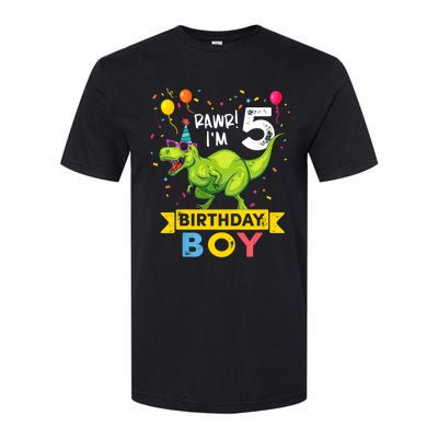 Funny Kids 5 Year Old Gift 5th Birthday Boy T Rex Dinosaur Gift Softstyle CVC T-Shirt