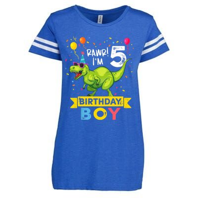 Funny Kids 5 Year Old Gift 5th Birthday Boy T Rex Dinosaur Gift Enza Ladies Jersey Football T-Shirt