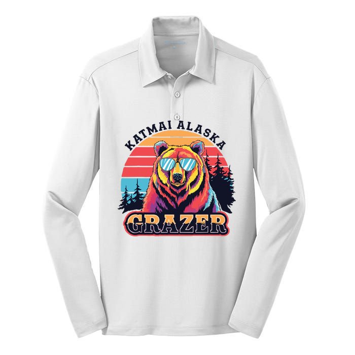 Funny Katmai Alaska Grazer Vintage Fat Bear Week 2024 Silk Touch Performance Long Sleeve Polo