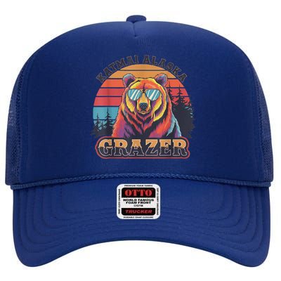 Funny Katmai Alaska Grazer Vintage Fat Bear Week 2024 High Crown Mesh Back Trucker Hat