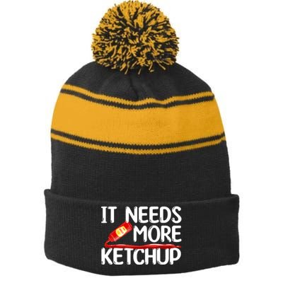 Funny Ketchup Art For Men Women Kids Catsup Condiment Lovers Stripe Pom Pom Beanie