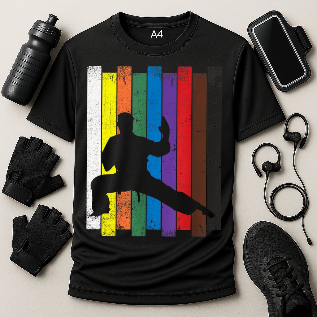 Funny Karate Belt Gift Karate Silhouette Gift Martial Arts Cooling Performance Crew T-Shirt