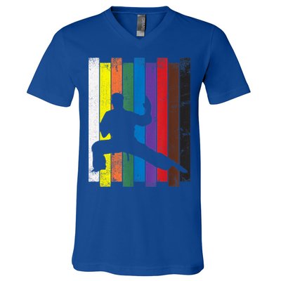 Funny Karate Belt Gift Karate Silhouette Gift Martial Arts V-Neck T-Shirt
