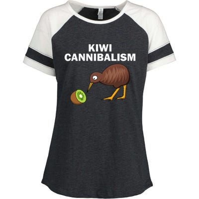 Funny Kiwi Bird Gift Cannibalism For Fruit Lover Enza Ladies Jersey Colorblock Tee