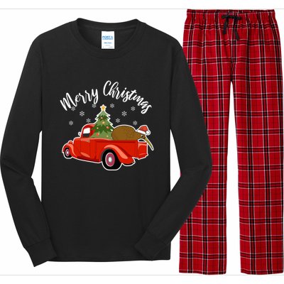 Funny Kiwi Bird Lover Xmas Santa Hat Red PickUp Truck Funny Gift Long Sleeve Pajama Set