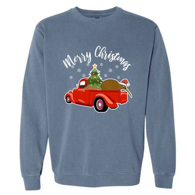 Funny Kiwi Bird Lover Xmas Santa Hat Red PickUp Truck Funny Gift Garment-Dyed Sweatshirt