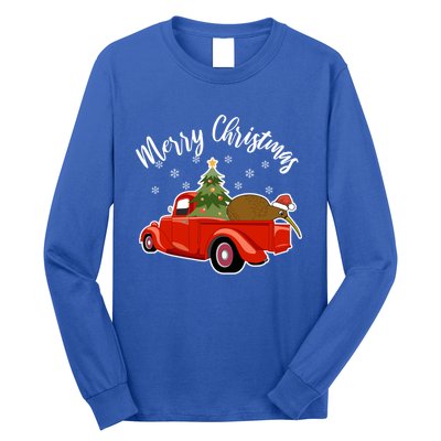 Funny Kiwi Bird Lover Xmas Santa Hat Red PickUp Truck Funny Gift Long Sleeve Shirt