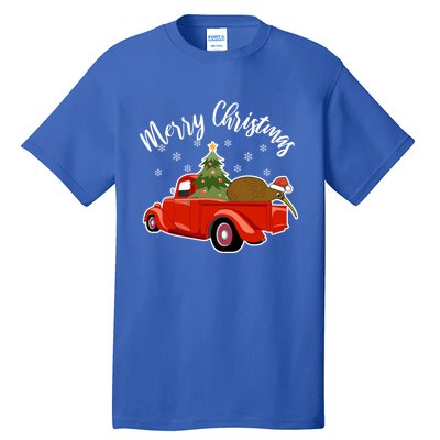 Funny Kiwi Bird Lover Xmas Santa Hat Red PickUp Truck Funny Gift Tall T-Shirt