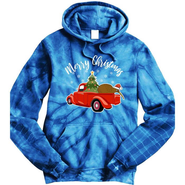 Funny Kiwi Bird Lover Xmas Santa Hat Red PickUp Truck Funny Gift Tie Dye Hoodie