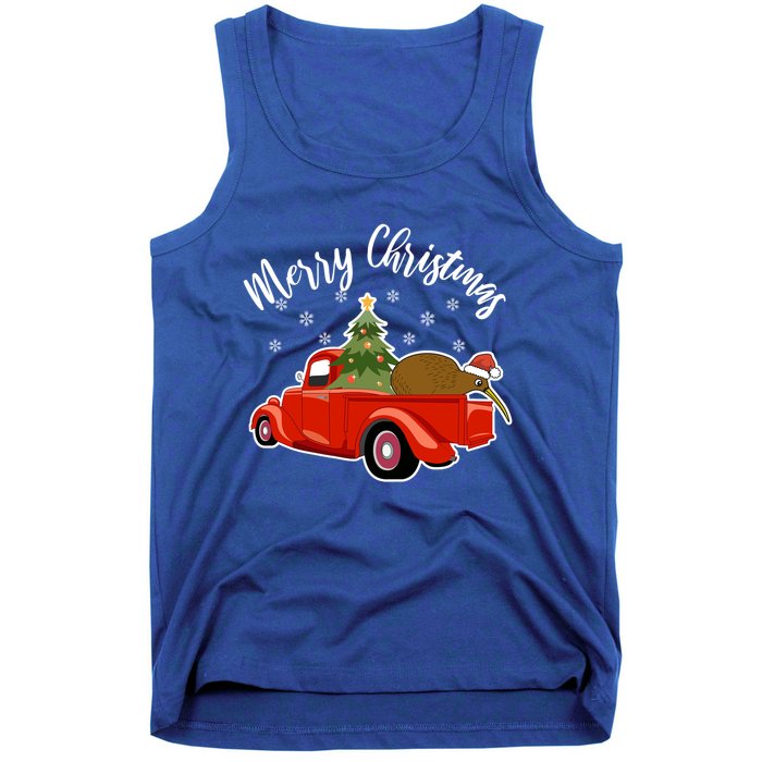 Funny Kiwi Bird Lover Xmas Santa Hat Red PickUp Truck Funny Gift Tank Top