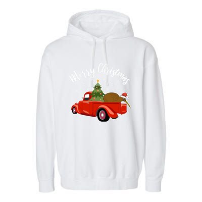 Funny Kiwi Bird Lover Xmas Santa Hat Red PickUp Truck Funny Gift Garment-Dyed Fleece Hoodie