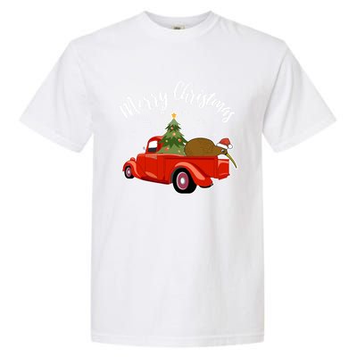 Funny Kiwi Bird Lover Xmas Santa Hat Red PickUp Truck Funny Gift Garment-Dyed Heavyweight T-Shirt