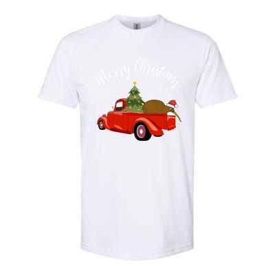 Funny Kiwi Bird Lover Xmas Santa Hat Red PickUp Truck Funny Gift Softstyle CVC T-Shirt