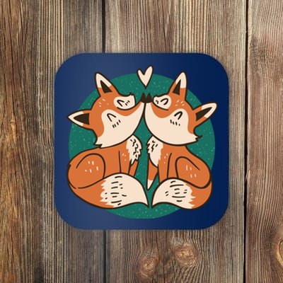 Foxes Kissing Cute Coaster