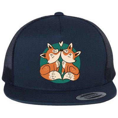 Foxes Kissing Cute Flat Bill Trucker Hat