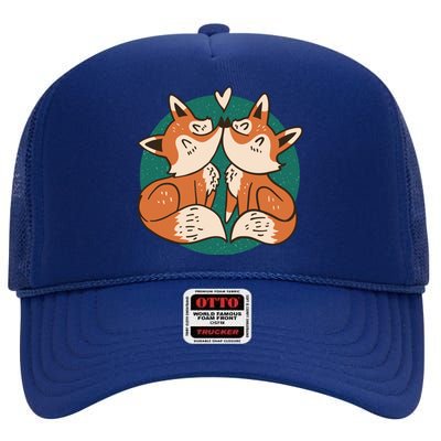 Foxes Kissing Cute High Crown Mesh Back Trucker Hat