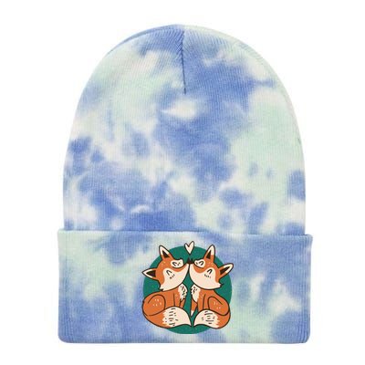 Foxes Kissing Cute Tie Dye 12in Knit Beanie