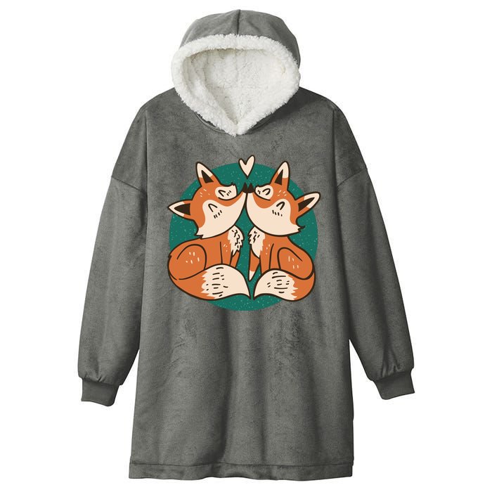 Foxes Kissing Cute Hooded Wearable Blanket