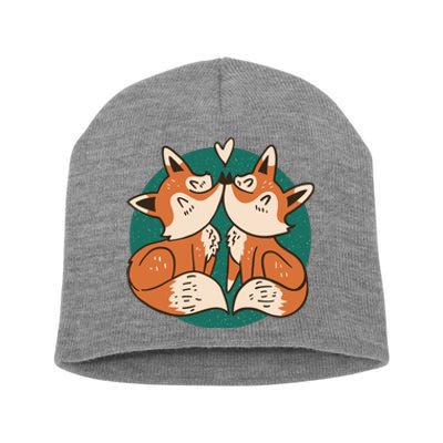 Foxes Kissing Cute Short Acrylic Beanie