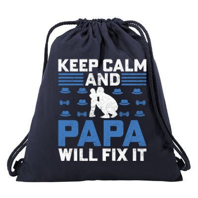 Funny Keep Calm Dad Slogan Funny Fathers Day Quote Drawstring Bag