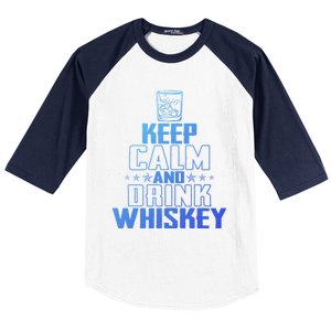 Funny Keep Calm And Whiskey Quote Whiskey Lover Adults Gift Baseball Sleeve Shirt