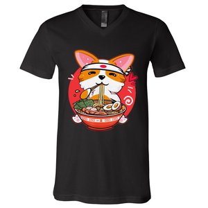 Funny Kawaii Corgi Ramen Cute Japanese Manga Anime Gift Dog Lovers V-Neck T-Shirt