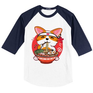 Funny Kawaii Corgi Ramen Cute Japanese Manga Anime Gift Dog Lovers Baseball Sleeve Shirt