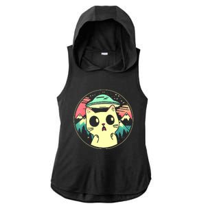 Funny Kawaii Cat Aliens And Ufo Ladies PosiCharge Tri-Blend Wicking Draft Hoodie Tank