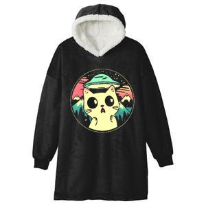 Funny Kawaii Cat Aliens And Ufo Hooded Wearable Blanket