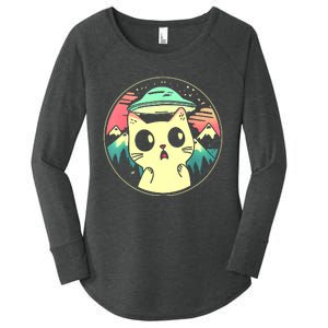 Funny Kawaii Cat Aliens And Ufo Women's Perfect Tri Tunic Long Sleeve Shirt