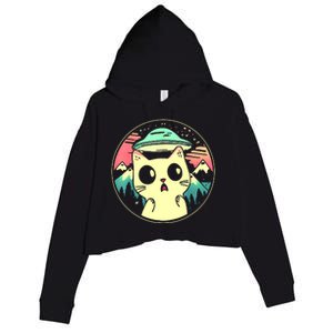 Funny Kawaii Cat Aliens And Ufo Crop Fleece Hoodie