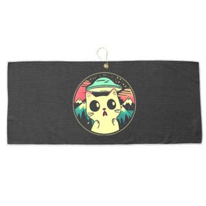 Funny Kawaii Cat Aliens And Ufo Large Microfiber Waffle Golf Towel