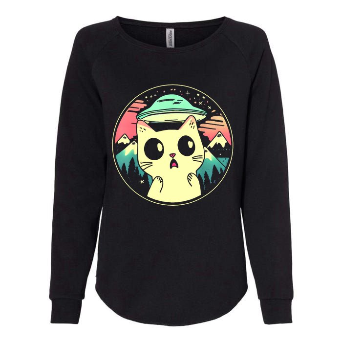 Funny Kawaii Cat Aliens And Ufo Womens California Wash Sweatshirt