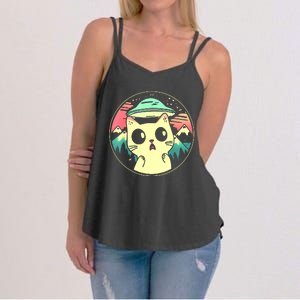 Funny Kawaii Cat Aliens And Ufo Women's Strappy Tank