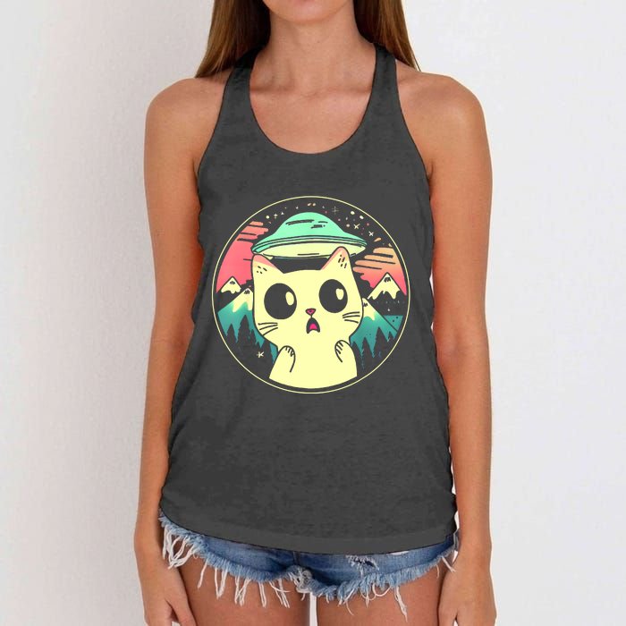 Funny Kawaii Cat Aliens And Ufo Women's Knotted Racerback Tank